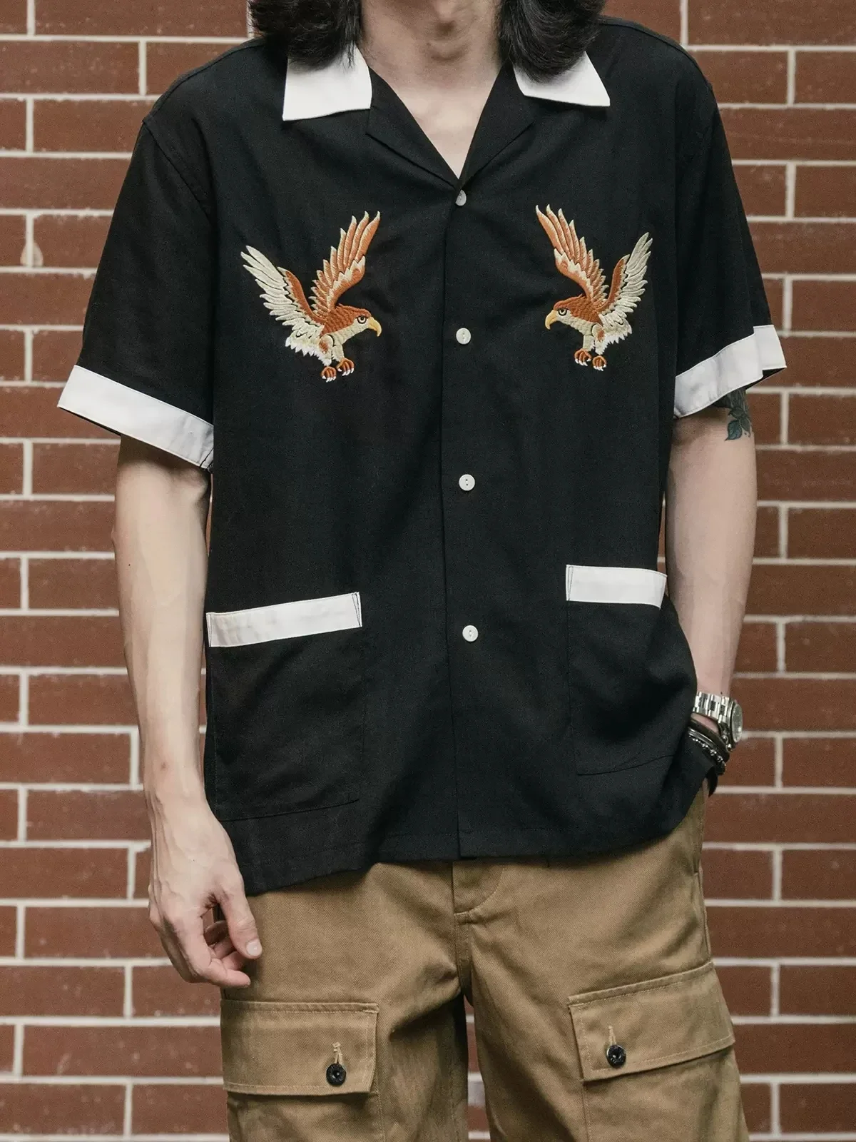 Bowling Shirt Camp - Camisa de bolos ligera vintage para