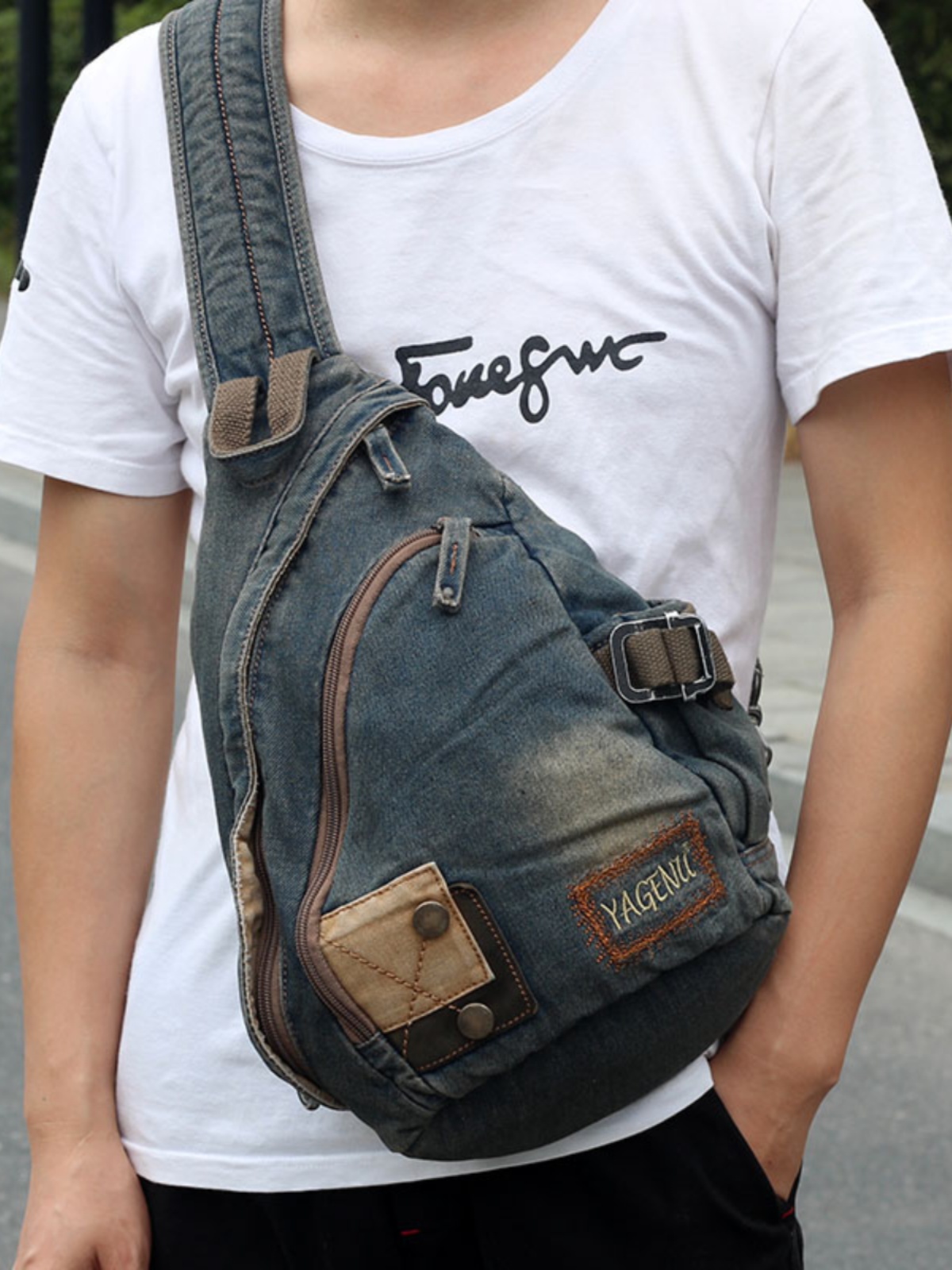 Vintage Fashion Model - Bolso Bandolera Retro de Mezclilla, Unisex,