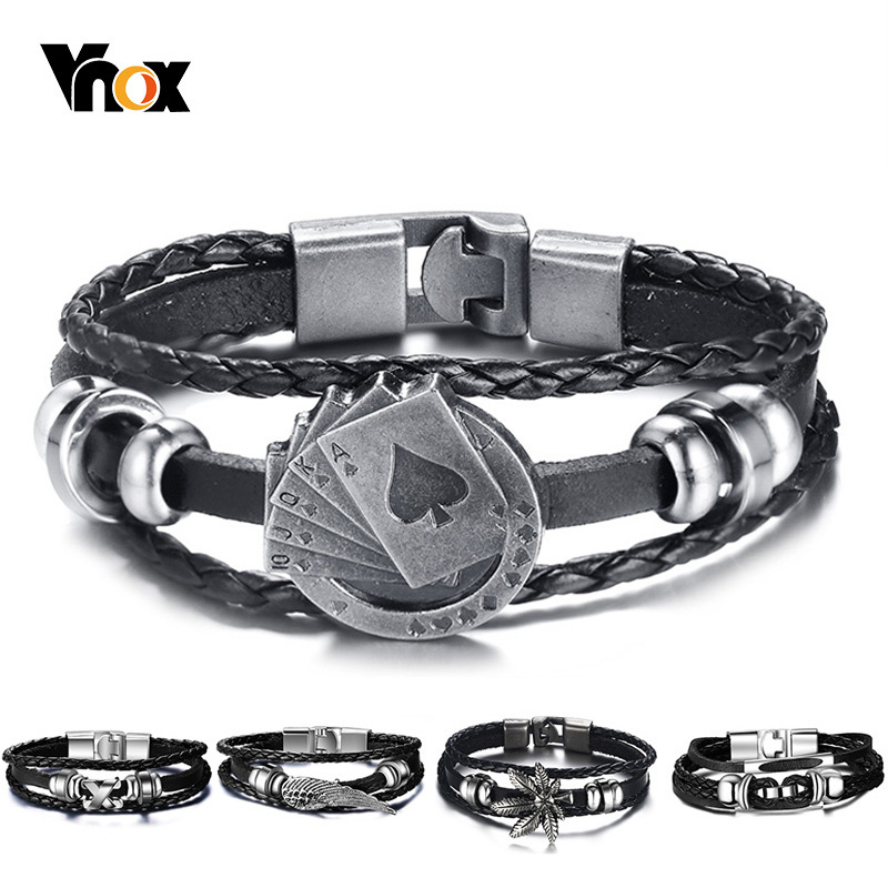 Vintage Vegas Fashion - Vnox Lucky Vintage pulsera de cuero