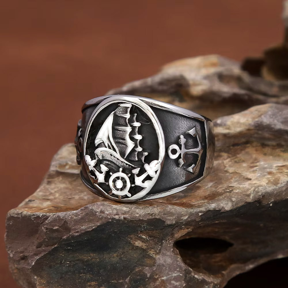 Vintage Fashion Outfits Men - Anillo de sello vintage náutico nórdico